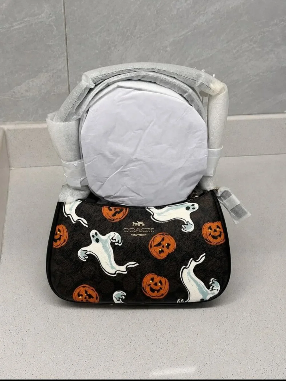 Coach Signature Teri Shoulder & Crossbody Bag Halloween Pumpkin Ghost Print